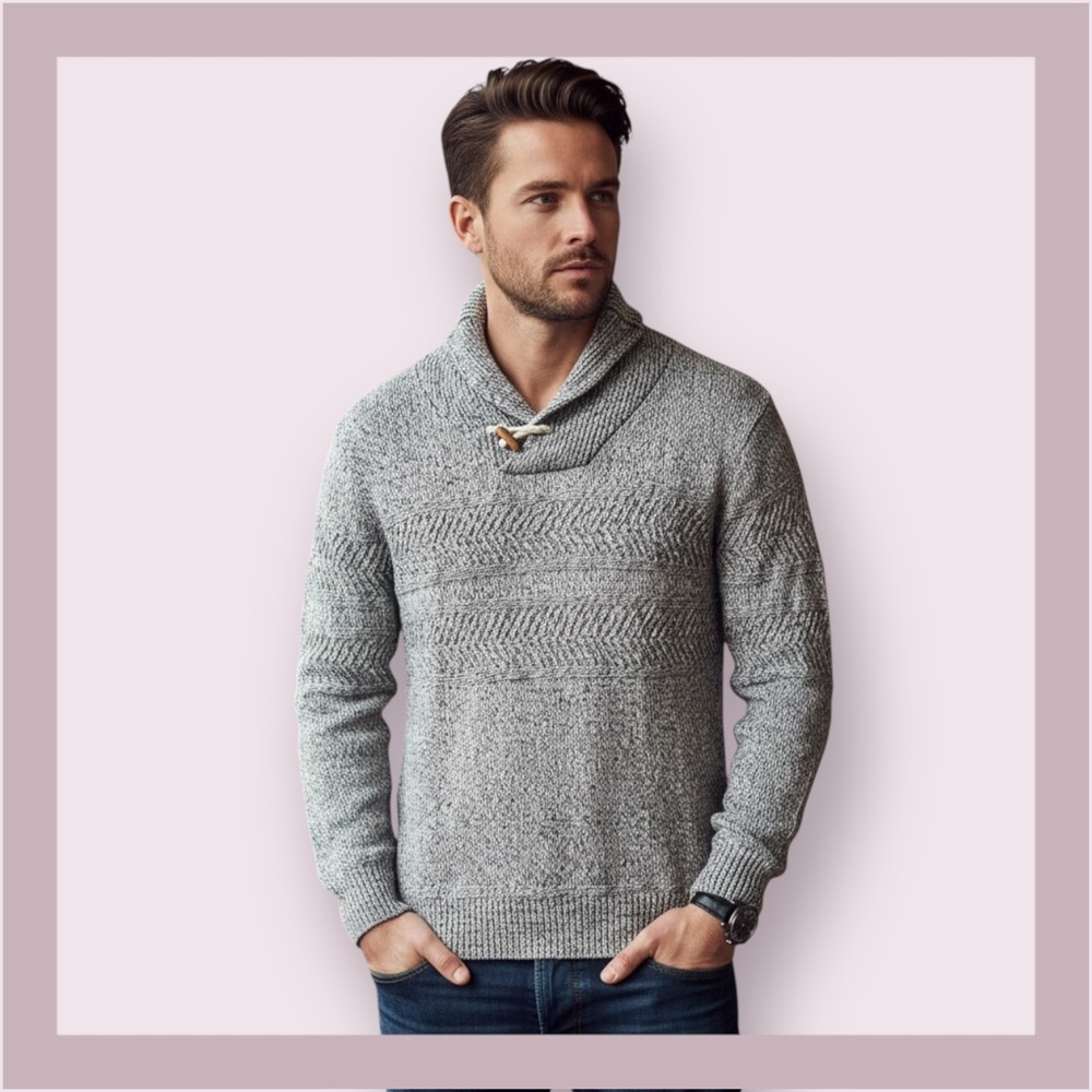 Ocean Current Shawl Collar Knit Pullover Sweater